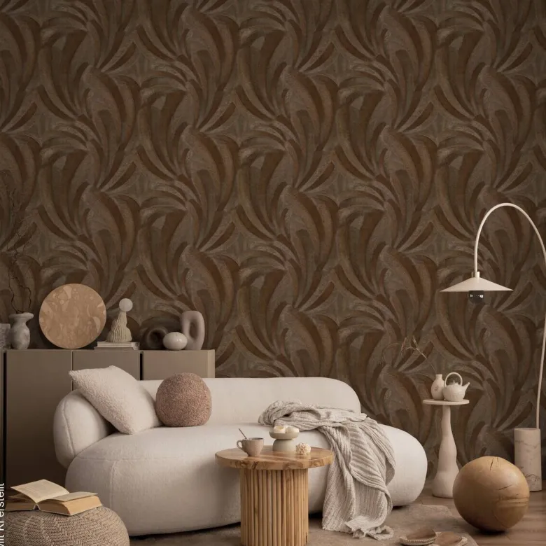 Vliestapete Blätter bronze braun B/L: ca. 53x1005 cm glitzernd
