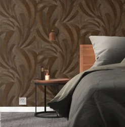 Vliestapete Blätter bronze braun B/L: ca. 53x1005 cm glitzernd