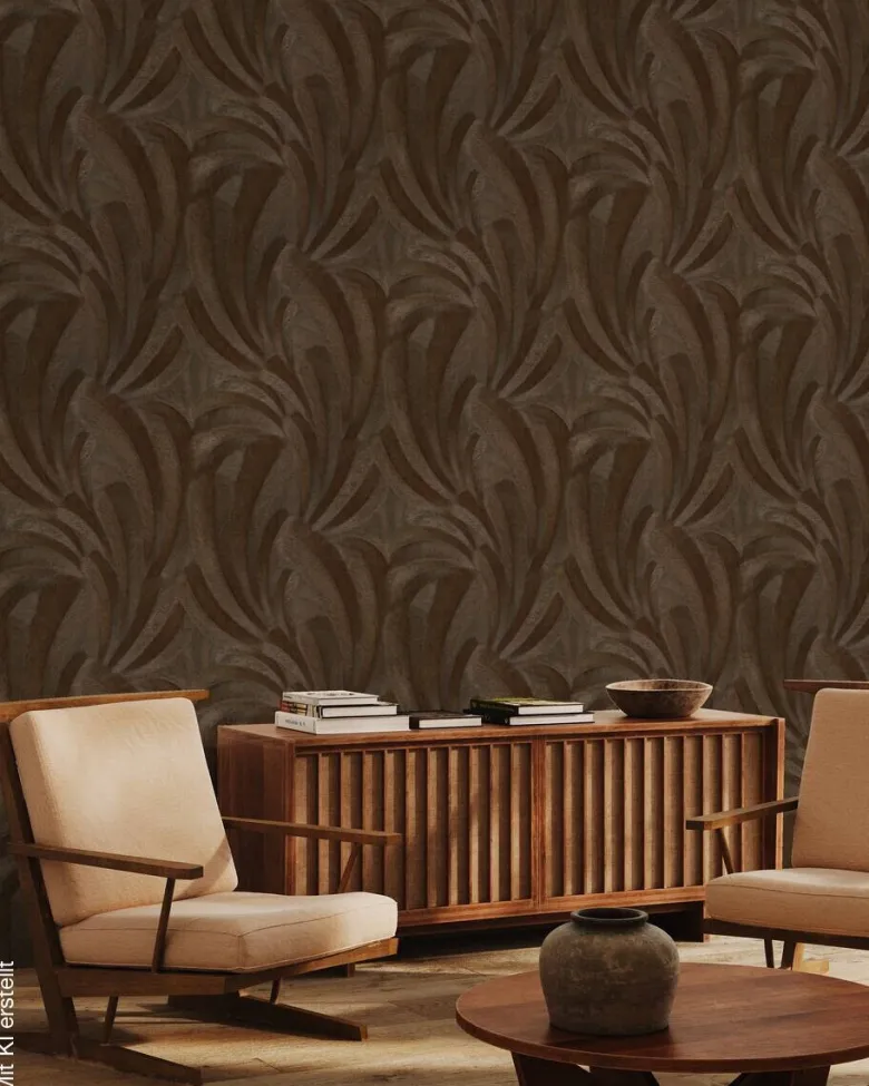 Vliestapete Blätter bronze braun B/L: ca. 53x1005 cm glitzernd