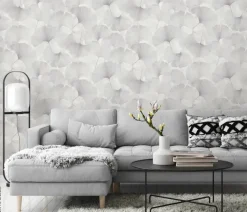 Vliestapete Blätter silber weiß B/L: ca. 53x1005 cm glitzernd