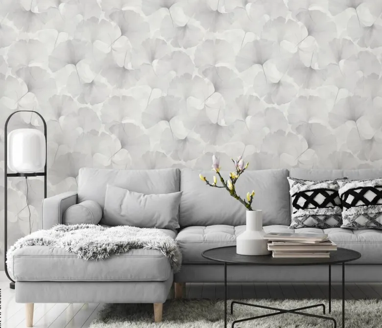 Vliestapete Blätter silber weiß B/L: ca. 53x1005 cm glitzernd