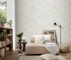 Vliestapete Blätter weiß beige grau B/L: ca. 53x1005 cm glitzernd