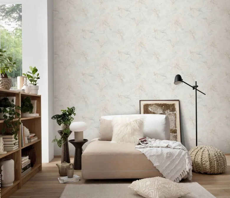 Vliestapete Blätter weiß beige grau B/L: ca. 53x1005 cm glitzernd