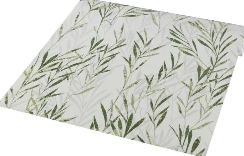 Vliestapete Gräser weiß grün B/L: ca. 53x1005 cm