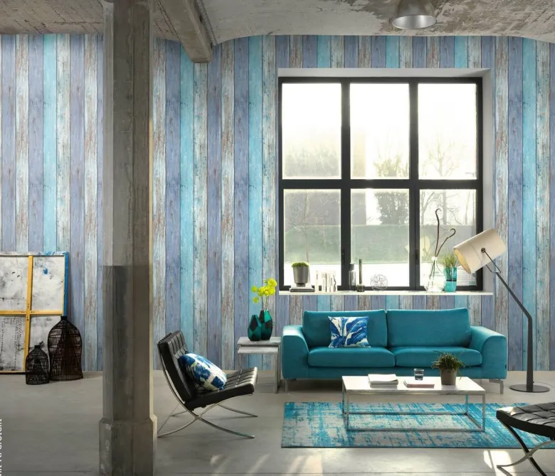 Vliestapete Holzoptik blau B/L: ca. 53x1005 cm