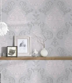 Vliestapete Ornament grau rosa B/L: ca. 53x1005 cm