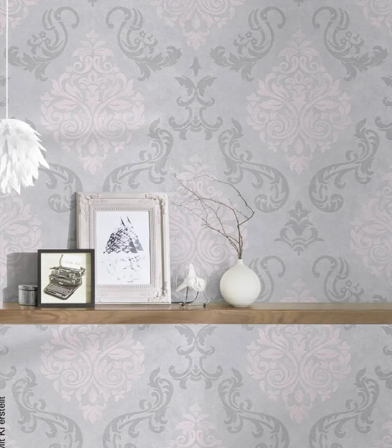 Vliestapete Ornament grau rosa B/L: ca. 53x1005 cm