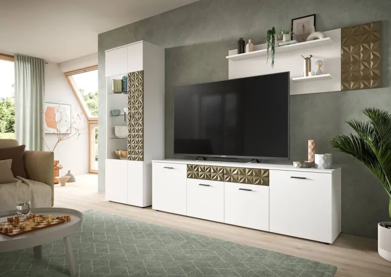 Wandboard Prisma weiß gold Optik B/H/T: ca. 140x53x17 cm