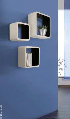 Wandregal Cubo weiß lackiert schwarz lackiert