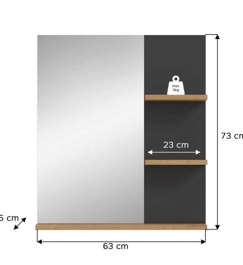 Wandspiegel Canu Basalt Eiche Artisan Nachbildung B/H/T: ca. 63x73x16 cm