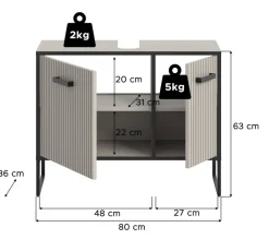 Waschbeckenunterschrank BAGNO schwarz Kaschmirgrau Nachbildung B/H/T: ca. 80x63x36 cm