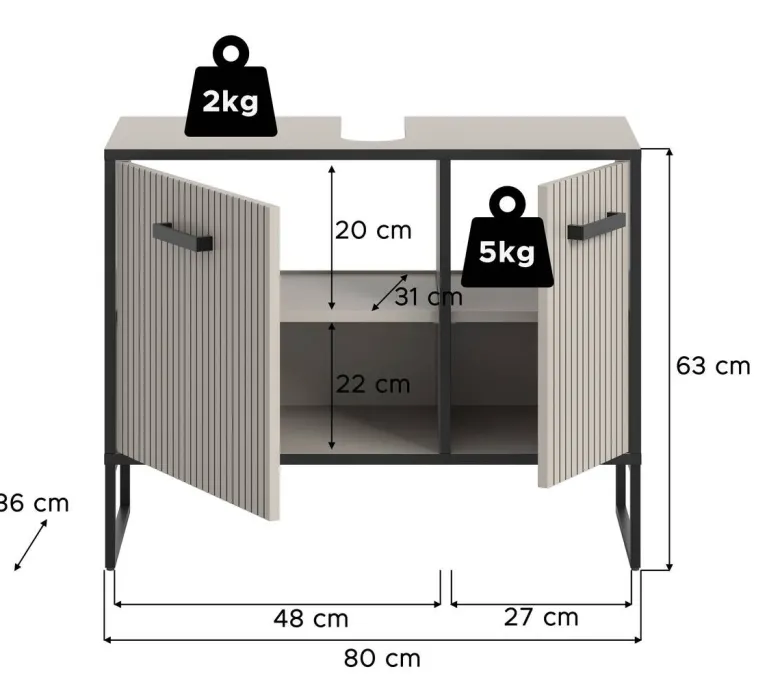 Waschbeckenunterschrank BAGNO schwarz Kaschmirgrau Nachbildung B/H/T: ca. 80x63x36 cm