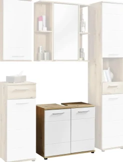 Waschbeckenunterschrank Bergen Eiche Artisan Nachbildung weiß Hochglanz B/H/T: ca. 70x61x35 cm