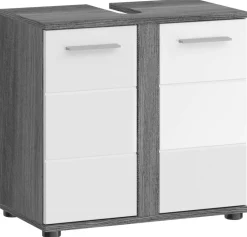 Waschbeckenunterschrank BLAKE Rauchsilber Nachbildung weiß Hochglanz B/H/T: ca. 60x57x34 cm