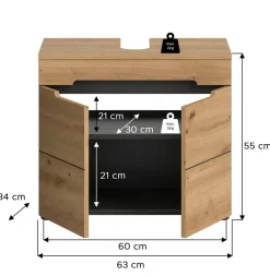 Waschbeckenunterschrank Canu Basalt Eiche Artisan Nachbildung B/H/T: ca. 63x55x34 cm