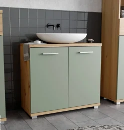 Waschbeckenunterschrank Eiche Artisan Nachbildung salbei B/H/T: ca. 70x62x29 cm