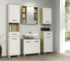Waschbeckenunterschrank Eiche Sonoma Nachbildung weiß Hochglanz B/H/T: ca. 68,6x62x34,8 cm