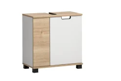 Waschbeckenunterschrank Emmik weiß matt Eiche Eiche weiß Nachbildung B/H/T: ca. 59,8x62,4x32,6 cm