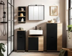 Waschbeckenunterschrank Emmik schwarz matt Eiche Eiche weiß Nachbildung B/H/T: ca. 59,8x62,4x32,6 cm