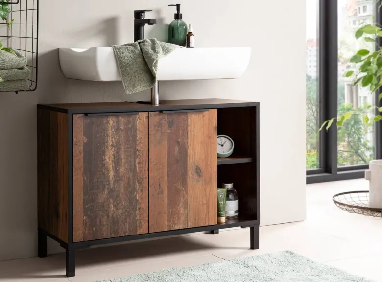Waschbeckenunterschrank Jaap Old Wood dunkel Nachbildung B/H/T: ca. 79,8x49,3x33 cm