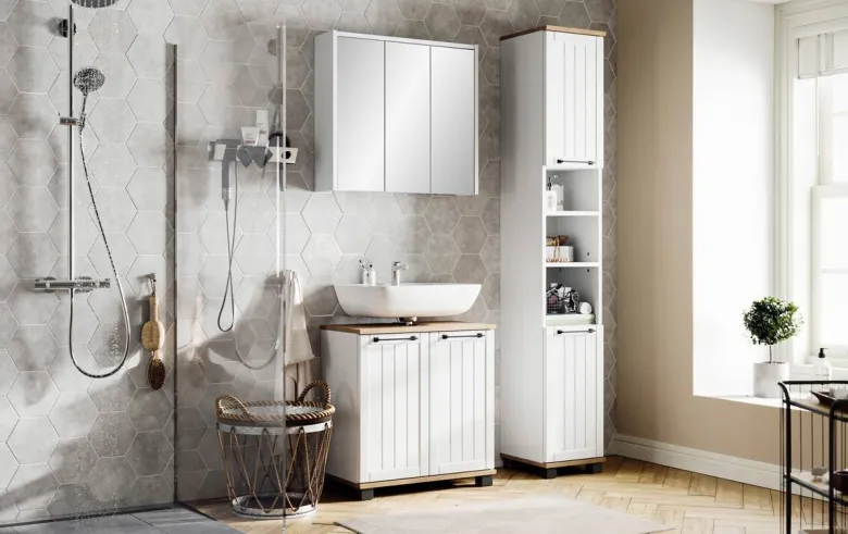 Waschbeckenunterschrank Jelda Eiche Landhaus Nachbildung B/H/T: ca. 60x62x33 cm