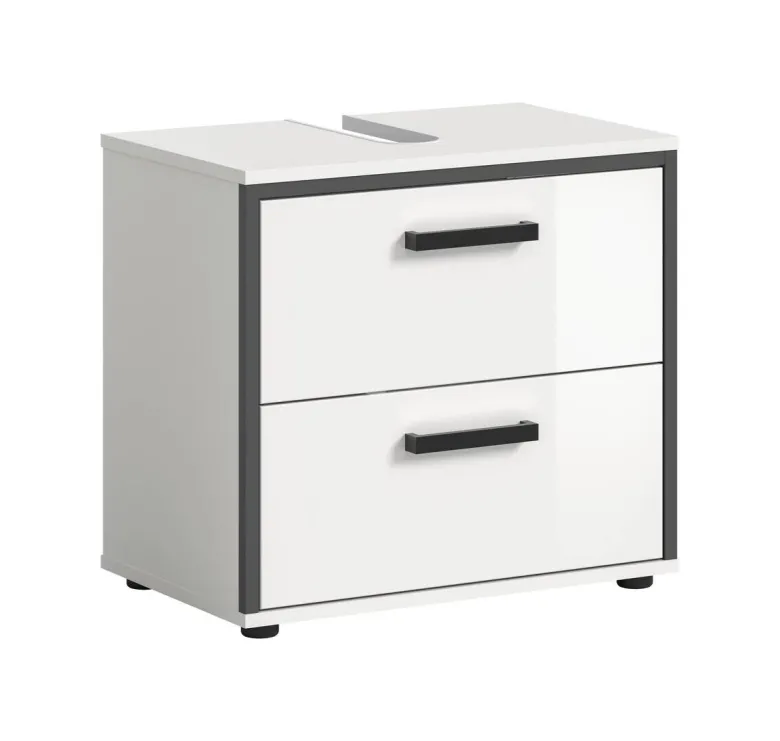 Waschbeckenunterschrank KOJAK weiß weiß Hochglanz anthrazit B/H/T: ca. 60x55x37 cm