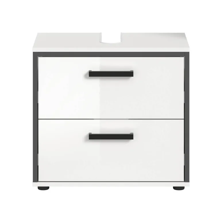 Waschbeckenunterschrank KOJAK weiß weiß Hochglanz anthrazit B/H/T: ca. 60x55x37 cm