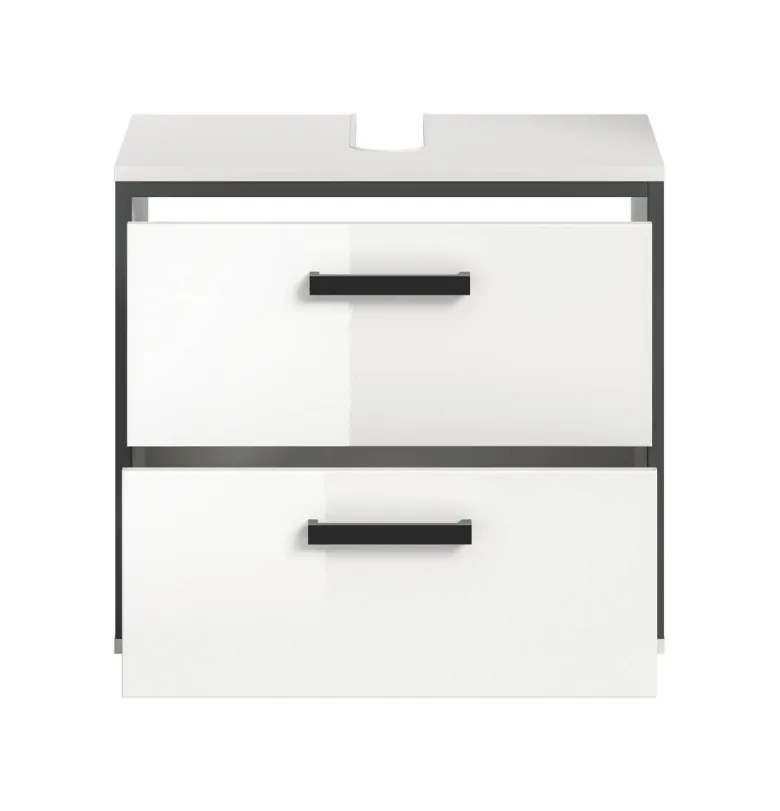 Waschbeckenunterschrank KOJAK weiß weiß Hochglanz anthrazit B/H/T: ca. 60x55x37 cm