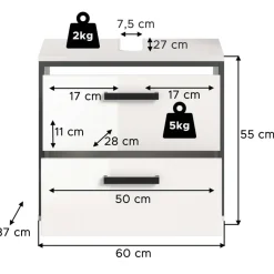 Waschbeckenunterschrank KOJAK weiß weiß Hochglanz anthrazit B/H/T: ca. 60x55x37 cm