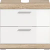 Waschbeckenunterschrank Lambada Eiche Sonoma Nachbildung weiß Hochglanz B/H/T: ca. 60x56x37 cm