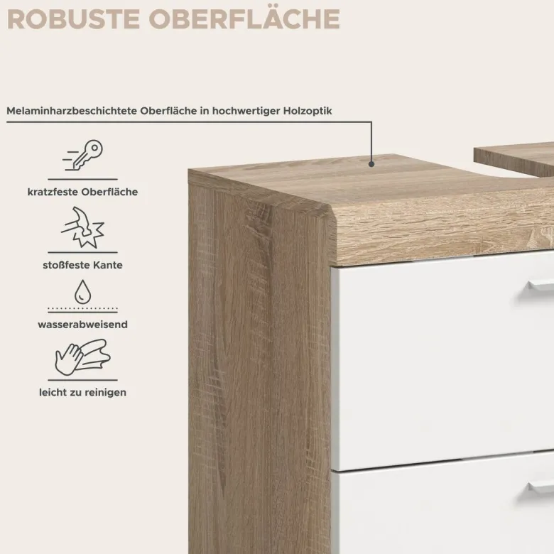Waschbeckenunterschrank Lambada Eiche Sonoma Nachbildung weiß Hochglanz B/H/T: ca. 60x56x37 cm