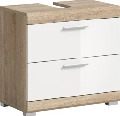 Waschbeckenunterschrank Lambada Eiche Sonoma Nachbildung weiß Hochglanz B/H/T: ca. 60x56x37 cm