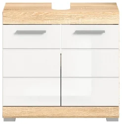 Waschbeckenunterschrank LAMBADA Eiche Sonoma hell Nachbildung weiß Hochglanz B/H/T: ca. 60x56x34 cm