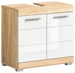 Waschbeckenunterschrank LAMBADA Eiche Sonoma hell Nachbildung weiß Hochglanz B/H/T: ca. 60x56x34 cm