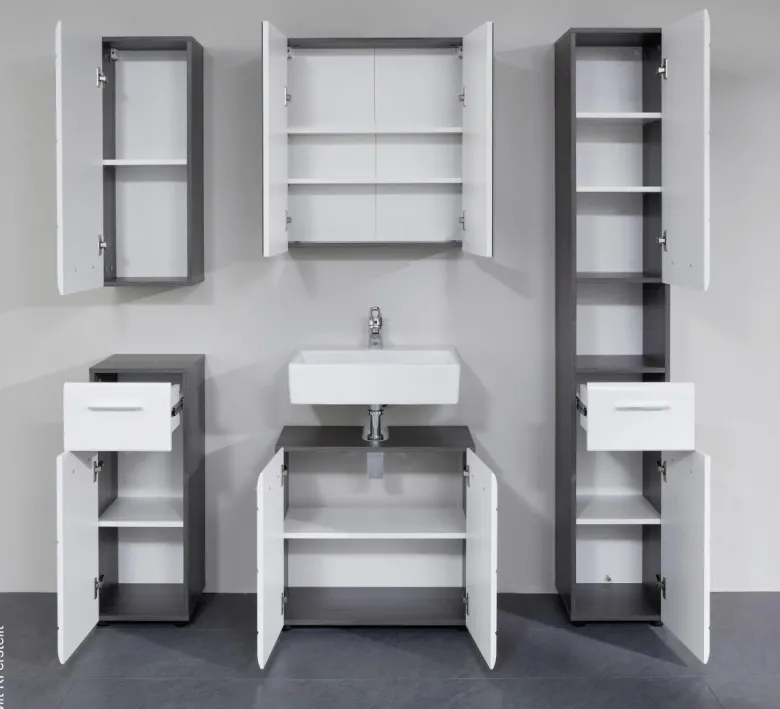 Waschbeckenunterschrank Line Rauchsilber Nachbildung weiß Hochglanz B/H/T: ca. 60x56x31 cm