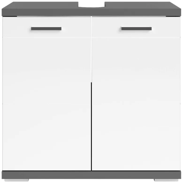 Waschbeckenunterschrank NEBRASKA anthrazit weiß Lack Hochglanz silber Holzwerkstoff Holzwerkstoff Metall B/H/T: ca. 60x59x31,5 cm