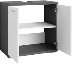 Waschbeckenunterschrank NEBRASKA anthrazit weiß Lack Hochglanz silber Holzwerkstoff Holzwerkstoff Metall B/H/T: ca. 60x59x31,5 cm