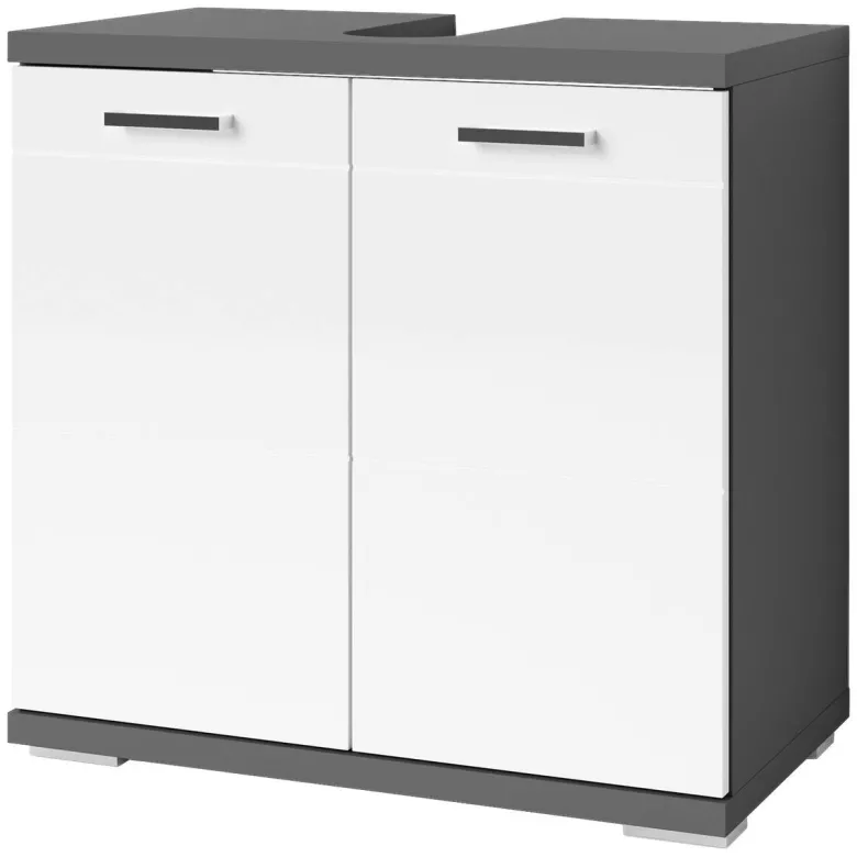 Waschbeckenunterschrank NEBRASKA anthrazit weiß Lack Hochglanz silber Holzwerkstoff Holzwerkstoff Metall B/H/T: ca. 60x59x31,5 cm