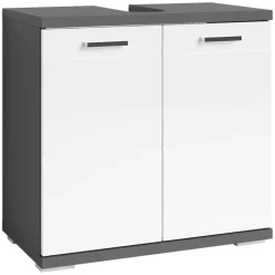 Waschbeckenunterschrank NEBRASKA anthrazit weiß Lack Hochglanz silber Holzwerkstoff Holzwerkstoff Metall B/H/T: ca. 60x59x31,5 cm
