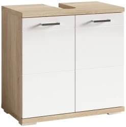 Waschbeckenunterschrank NEBRASKA Eiche Nachbildung weiß Lack Hochglanz silber B/H/T: ca. 60x59x31,5 cm