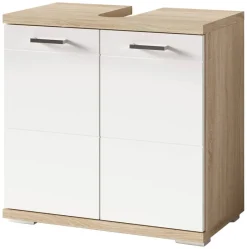 Waschbeckenunterschrank NEBRASKA Eiche Nachbildung weiß Lack Hochglanz silber B/H/T: ca. 60x59x31,5 cm