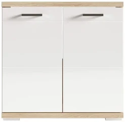 Waschbeckenunterschrank NEBRASKA Eiche Nachbildung weiß Lack Hochglanz silber B/H/T: ca. 60x59x31,5 cm