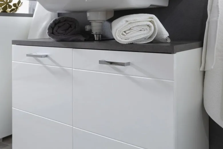 Waschbeckenunterschrank Praya Dark Concret Nachbildung weiß Hochglanz B/H/T: ca. 79x58x32 cm