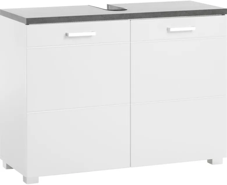 Waschbeckenunterschrank Praya Dark Concret Nachbildung weiß Hochglanz B/H/T: ca. 79x58x32 cm