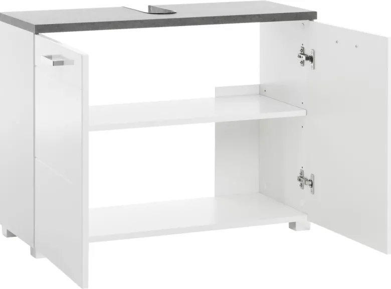 Waschbeckenunterschrank Praya Dark Concret Nachbildung weiß Hochglanz B/H/T: ca. 79x58x32 cm