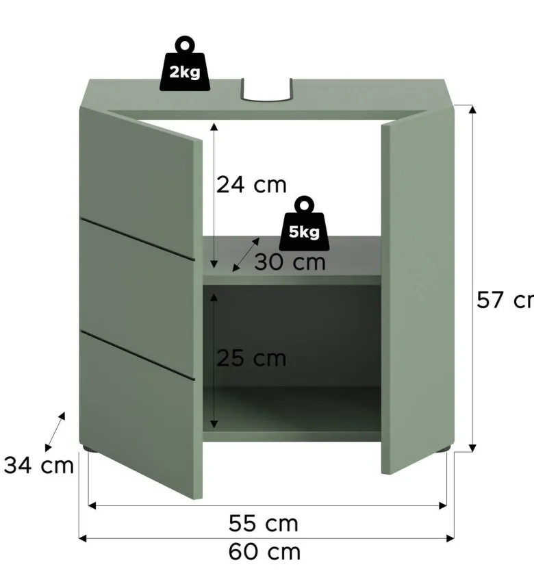 Waschbeckenunterschrank VIRA grün schwarz B/H/T: ca. 60x57x34 cm