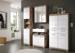 Waschbeckenunterschrank Wave Oak Nachbildung weiß Hochglanz B/H/T: ca. 60x56x34 cm