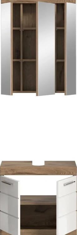 Waschbeckenunterschrank Wave Oak Nachbildung weiß Hochglanz B/H/T: ca. 60x56x34 cm