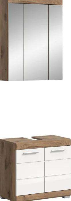 Waschbeckenunterschrank Wave Oak Nachbildung weiß Hochglanz B/H/T: ca. 60x56x34 cm