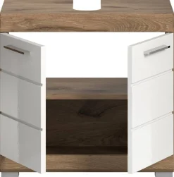Waschbeckenunterschrank Wave Oak Nachbildung weiß Hochglanz B/H/T: ca. 60x56x34 cm